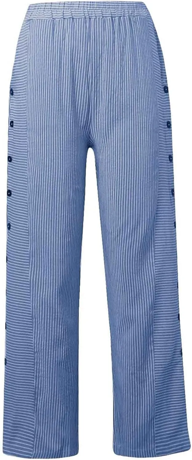 Striped Linen Pants Women Palazzo Capris Lightweight Spring Summer Flowy Pant 2025 Ladies Pinstripe Beach Pants