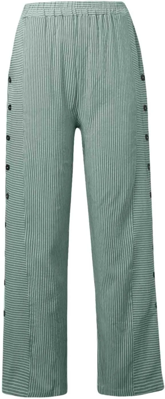 Striped Linen Pants Women Palazzo Capris Lightweight Spring Summer Flowy Pant 2025 Ladies Pinstripe Beach Pants
