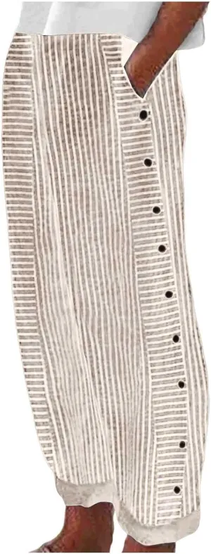 Striped Linen Pants Women Palazzo Capris Lightweight Spring Summer Flowy Pant 2025 Ladies Pinstripe Beach Pants
