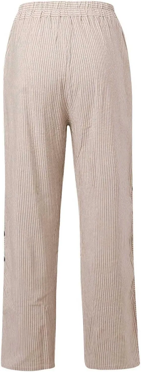 Striped Linen Pants Women Palazzo Capris Lightweight Spring Summer Flowy Pant 2025 Ladies Pinstripe Beach Pants