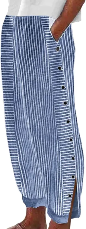 Striped Linen Pants Women Palazzo Capris Lightweight Spring Summer Flowy Pant 2025 Ladies Pinstripe Beach Pants
