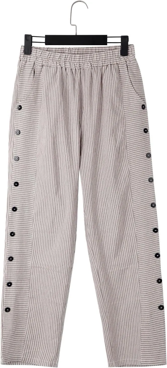 Striped Linen Pants Women Wide Leg Trousers with Pockets Casual Lightweight Pinstripe Pants Trendy Clothes 2025