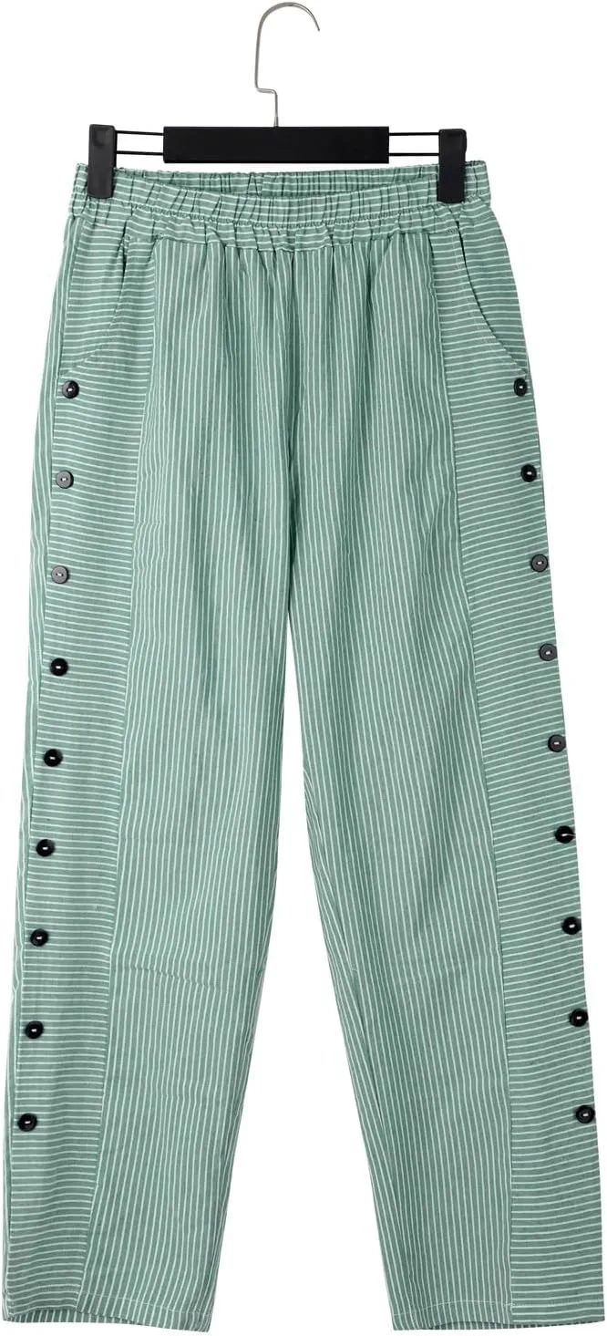 Striped Linen Pants Women Wide Leg Trousers with Pockets Casual Lightweight Pinstripe Pants Trendy Clothes 2025