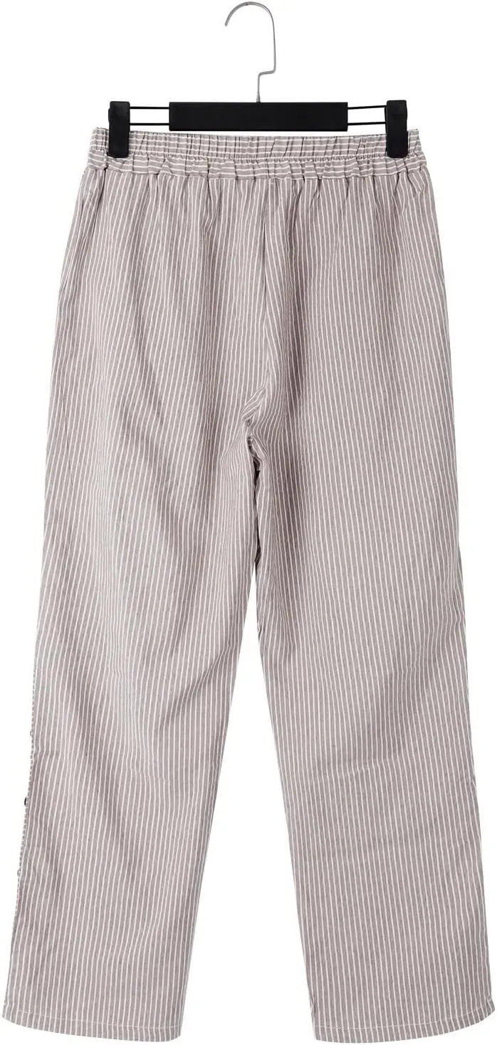 Striped Linen Pants Women Wide Leg Trousers with Pockets Casual Lightweight Pinstripe Pants Trendy Clothes 2025