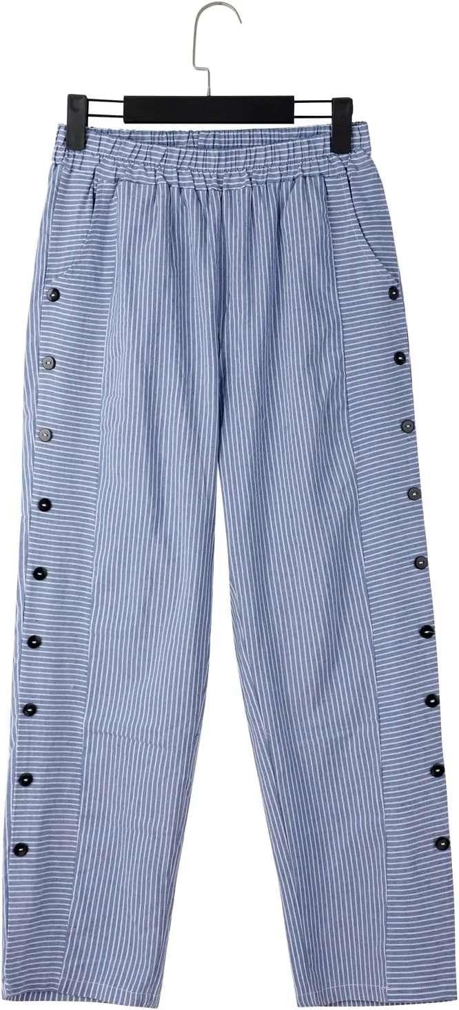 Striped Linen Pants Women Wide Leg Trousers with Pockets Casual Lightweight Pinstripe Pants Trendy Clothes 2025