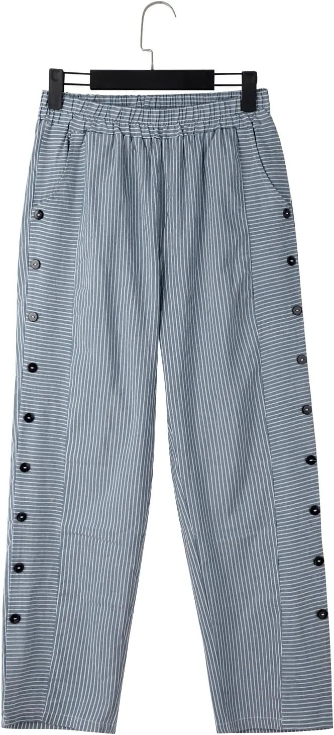 Striped Linen Pants Women Wide Leg Trousers with Pockets Casual Lightweight Pinstripe Pants Trendy Clothes 2025