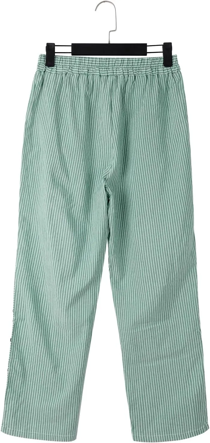 Striped Linen Pants Women Wide Leg Trousers with Pockets Casual Lightweight Pinstripe Pants Trendy Clothes 2025