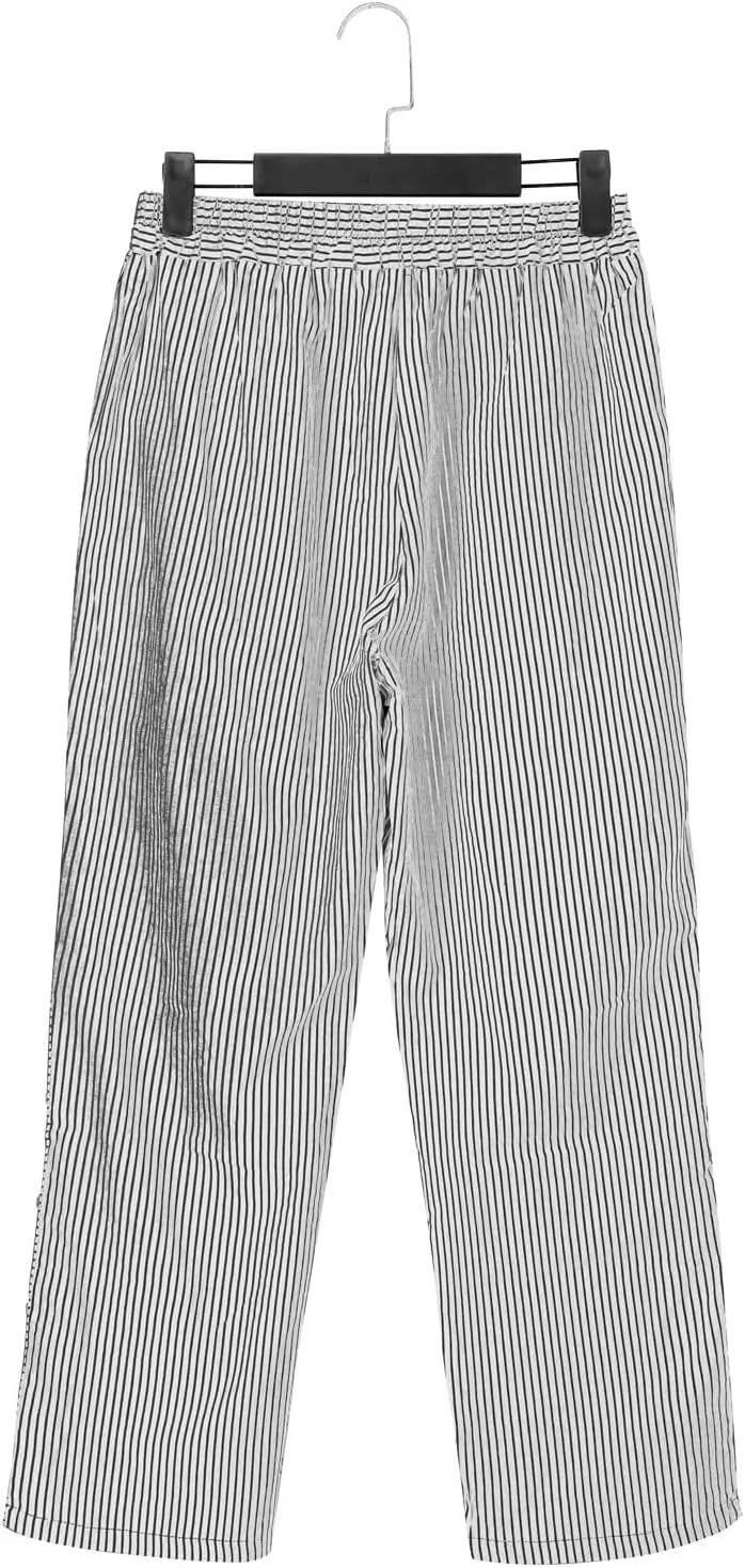 Striped Linen Pants Women Wide Leg Trousers with Pockets Casual Lightweight Pinstripe Pants Trendy Clothes 2025