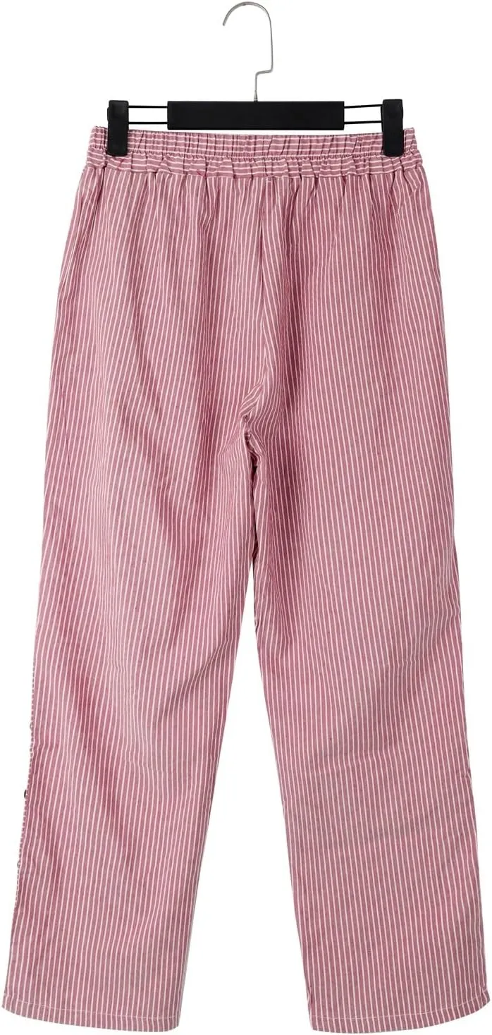 Striped Linen Pants Women Wide Leg Trousers with Pockets Casual Lightweight Pinstripe Pants Trendy Clothes 2025