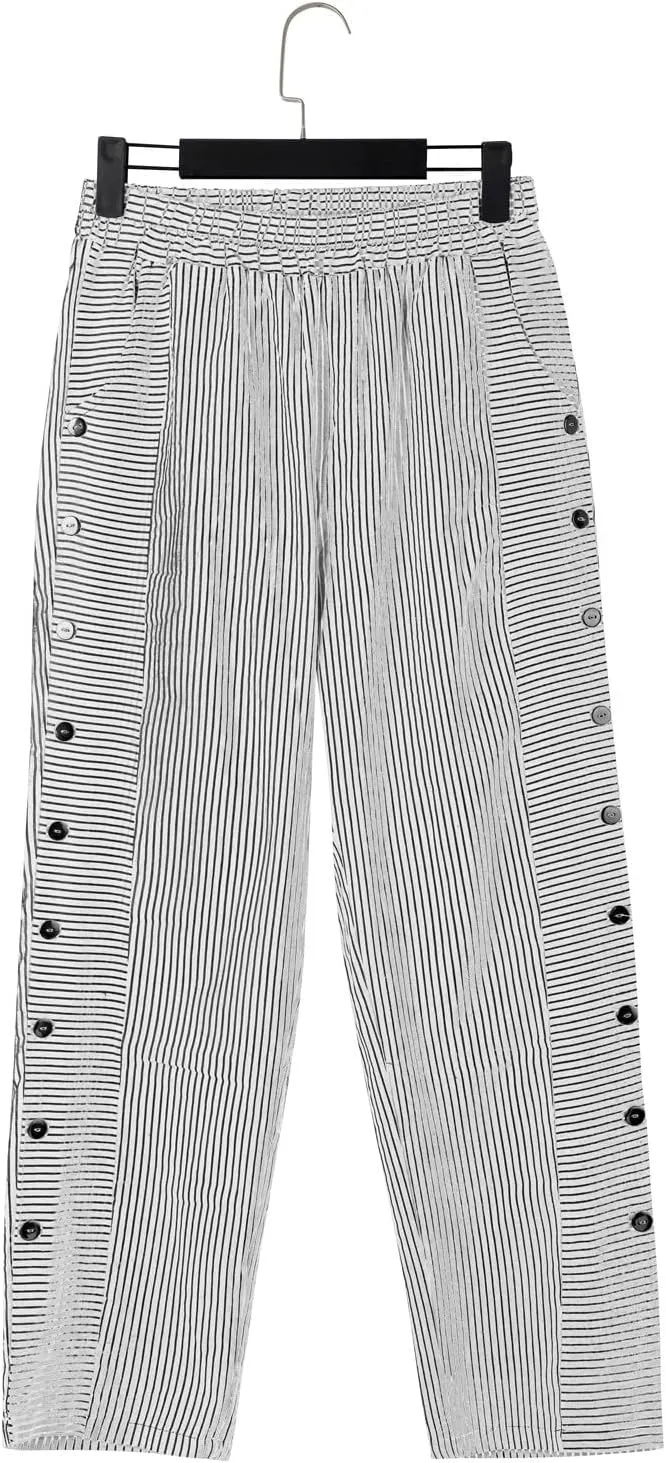 Striped Linen Pants Women Wide Leg Trousers with Pockets Casual Lightweight Pinstripe Pants Trendy Clothes 2025