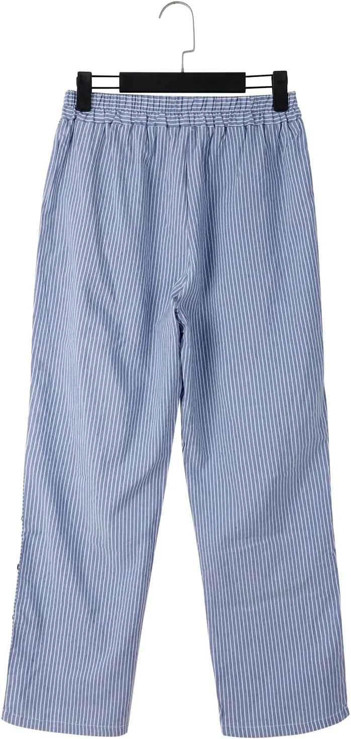 Striped Linen Pants Women Wide Leg Trousers with Pockets Casual Lightweight Pinstripe Pants Trendy Clothes 2025