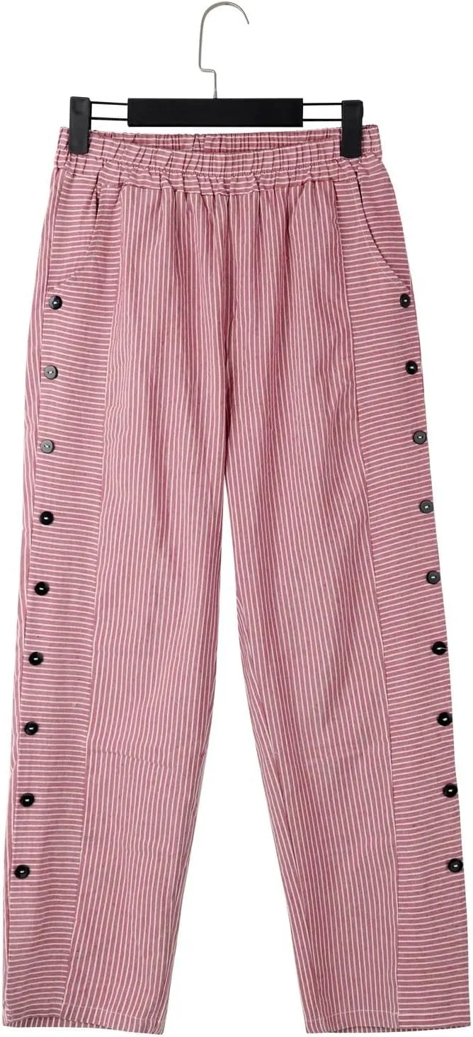 Striped Linen Pants Women Wide Leg Trousers with Pockets Casual Lightweight Pinstripe Pants Trendy Clothes 2025