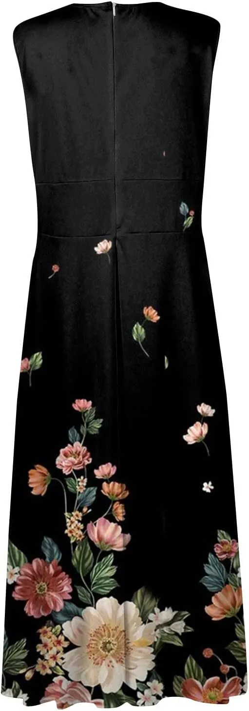 Summer Dresses for Women 2024 Elegant Wrap V Neck Sleeveless Marble Printed Sundress Flowy Swing Beach Resort Wear