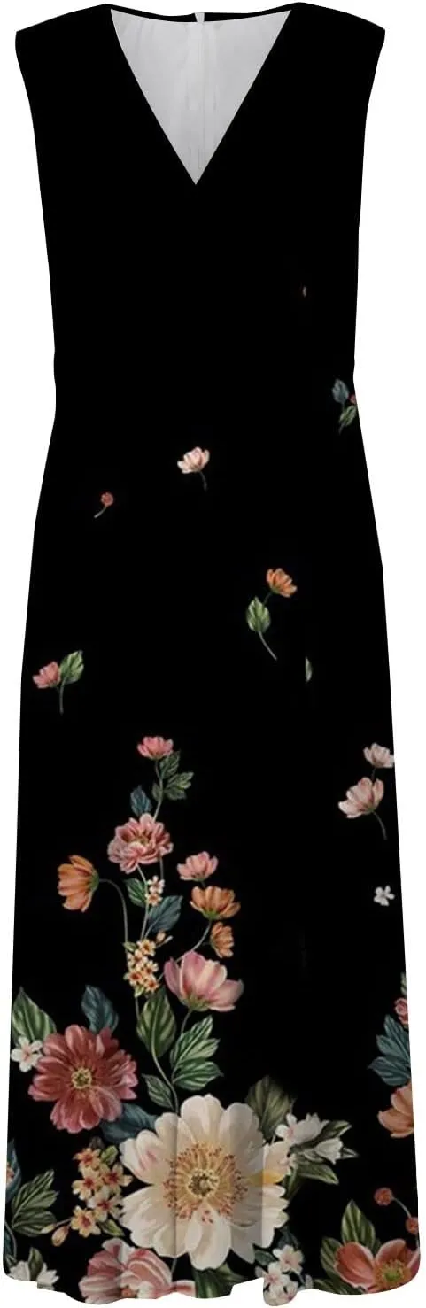 Summer Dresses for Women 2024 Elegant Wrap V Neck Sleeveless Marble Printed Sundress Flowy Swing Beach Resort Wear