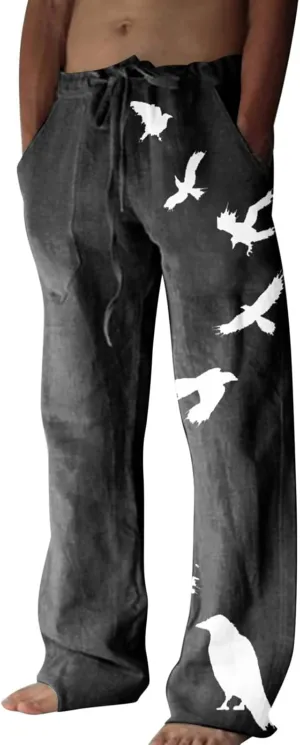Summer Pants for Men Fashion Tropical Print Pants Elastic Waist Loose Trousers Athletic Joggers Mens Dance Pants