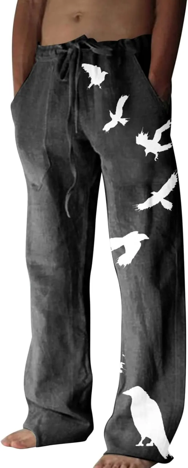 Summer Pants for Men Fashion Tropical Print Pants Elastic Waist Loose Trousers Athletic Joggers Mens Dance Pants
