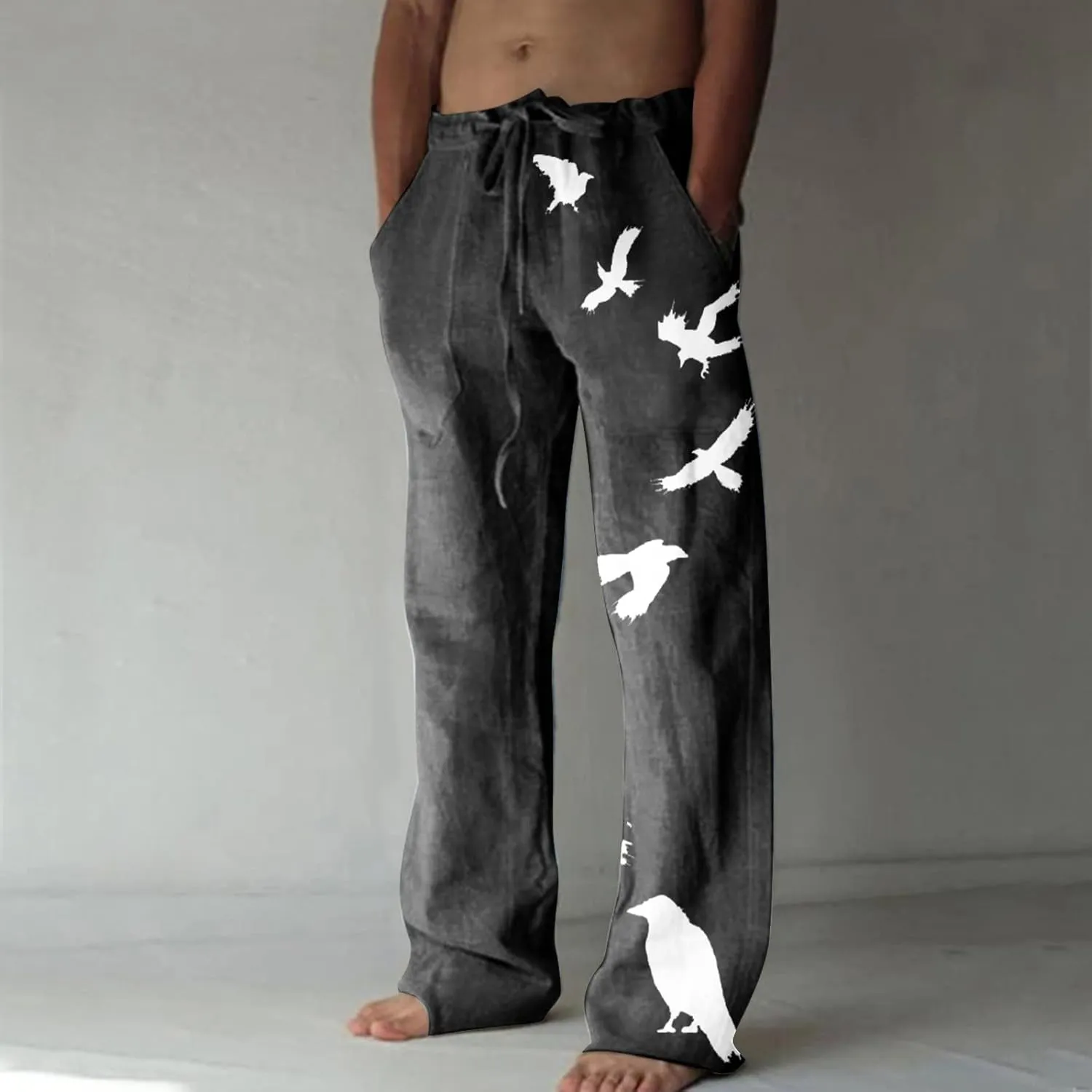 Summer Pants for Men Fashion Tropical Print Pants Elastic Waist Loose Trousers Athletic Joggers Mens Dance Pants