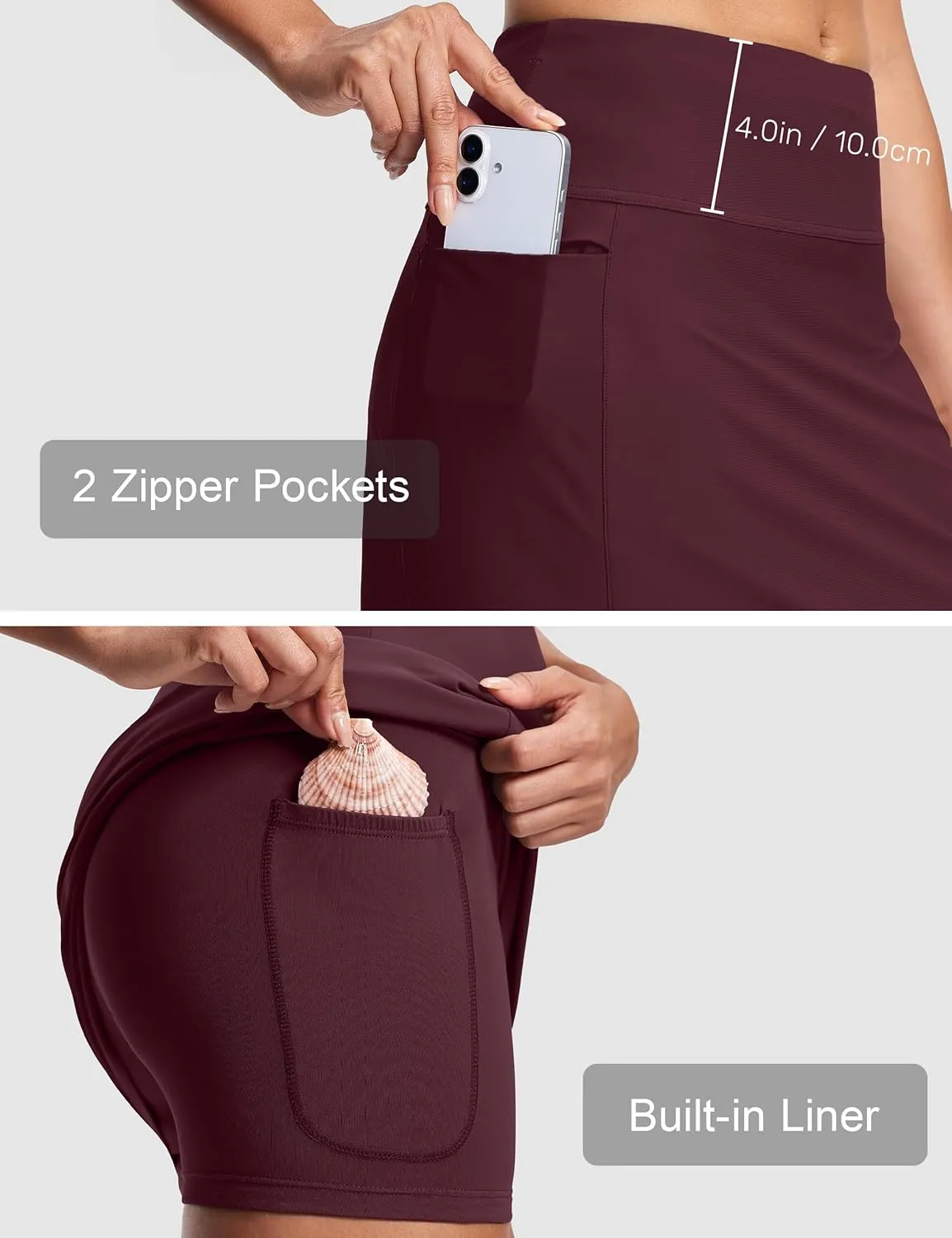 Swim Skirts for Women High Waisted Tummy Control Quick Dry UPF 50 Bathing Suit Skirt with Liner Zipper Pockets