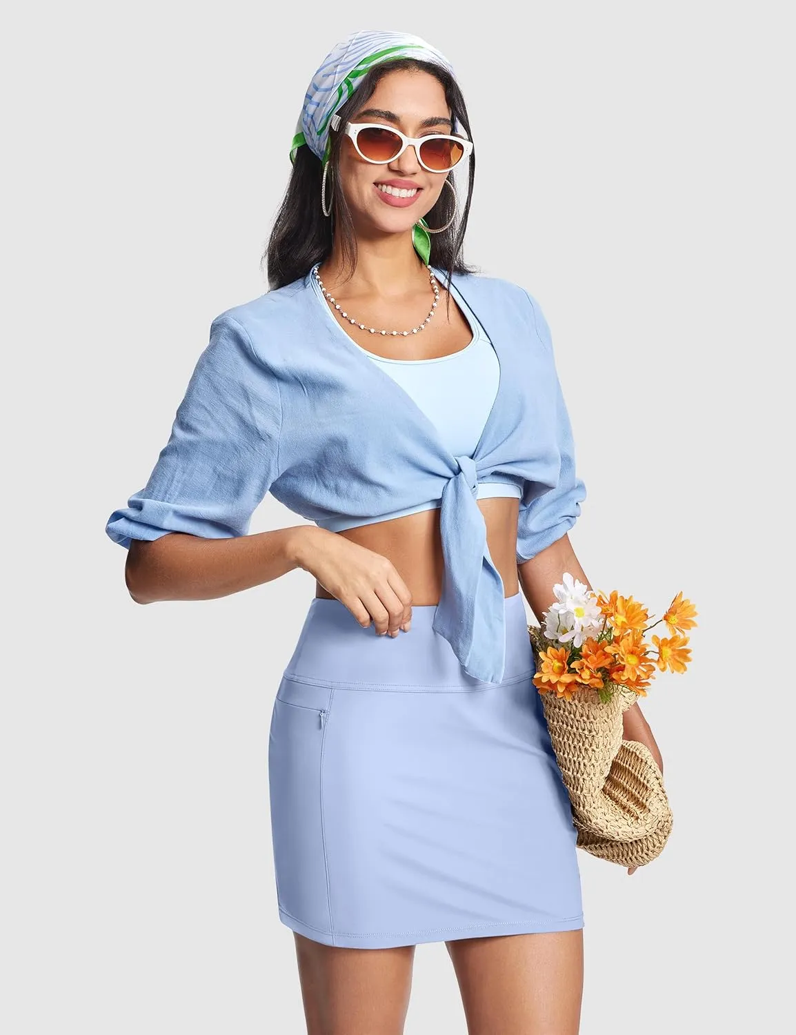 Swim Skirts for Women High Waisted Tummy Control Quick Dry UPF 50 Bathing Suit Skirt with Liner Zipper Pockets
