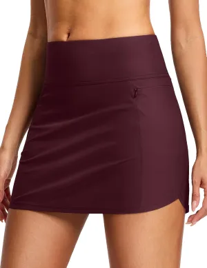 Swim Skirts for Women High Waisted Tummy Control Quick Dry UPF 50 Bathing Suit Skirt with Liner Zipper Pockets
