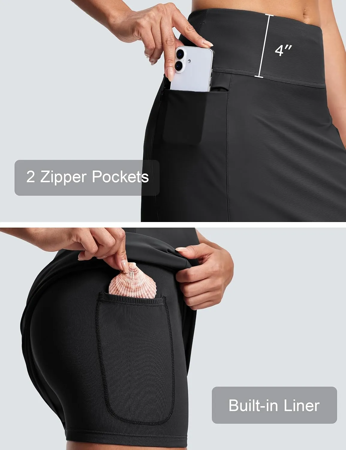 Swim Skirts for Women High Waisted Tummy Control Quick Dry UPF 50 Bathing Suit Skirt with Liner Zipper Pockets