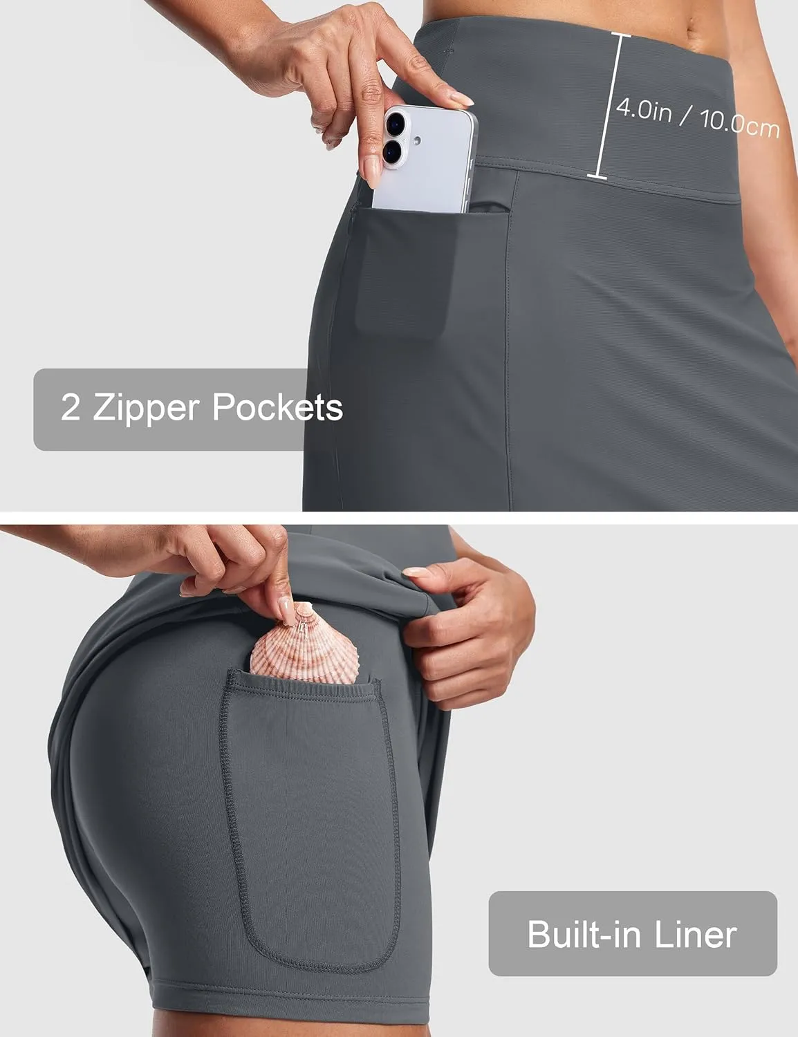 Swim Skirts for Women High Waisted Tummy Control Quick Dry UPF 50 Bathing Suit Skirt with Liner Zipper Pockets