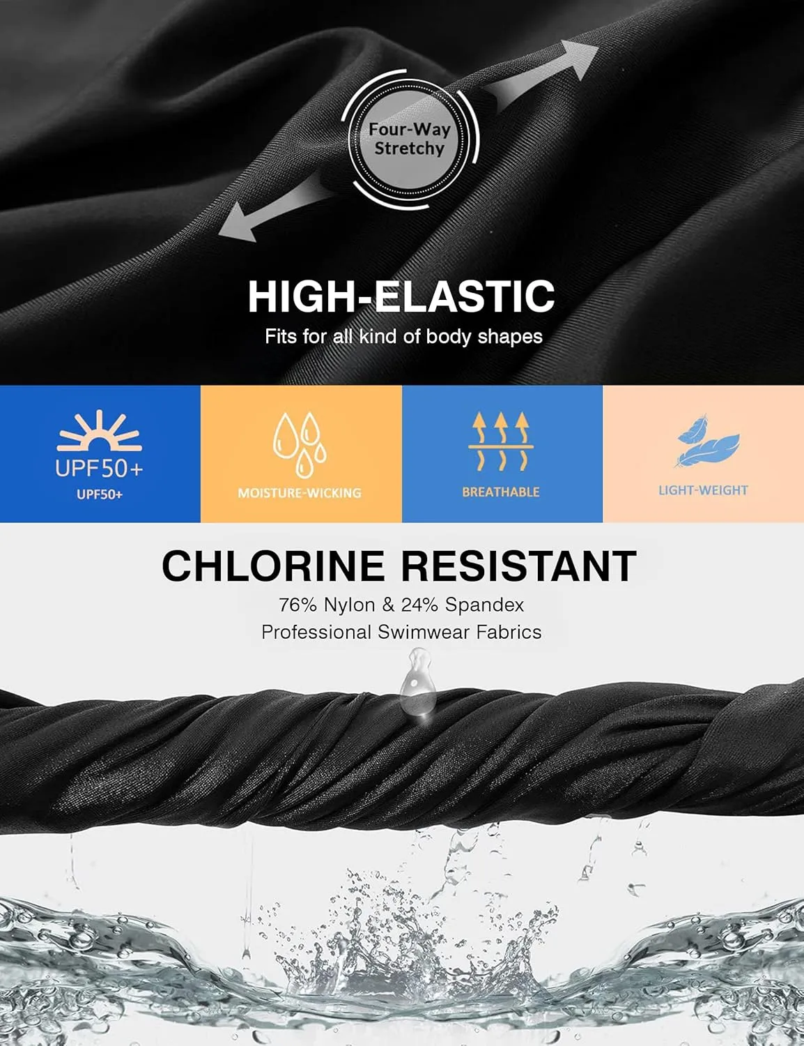 Swim Skirts for Women High Waisted Tummy Control Quick Dry UPF 50 Bathing Suit Skirt with Liner Zipper Pockets