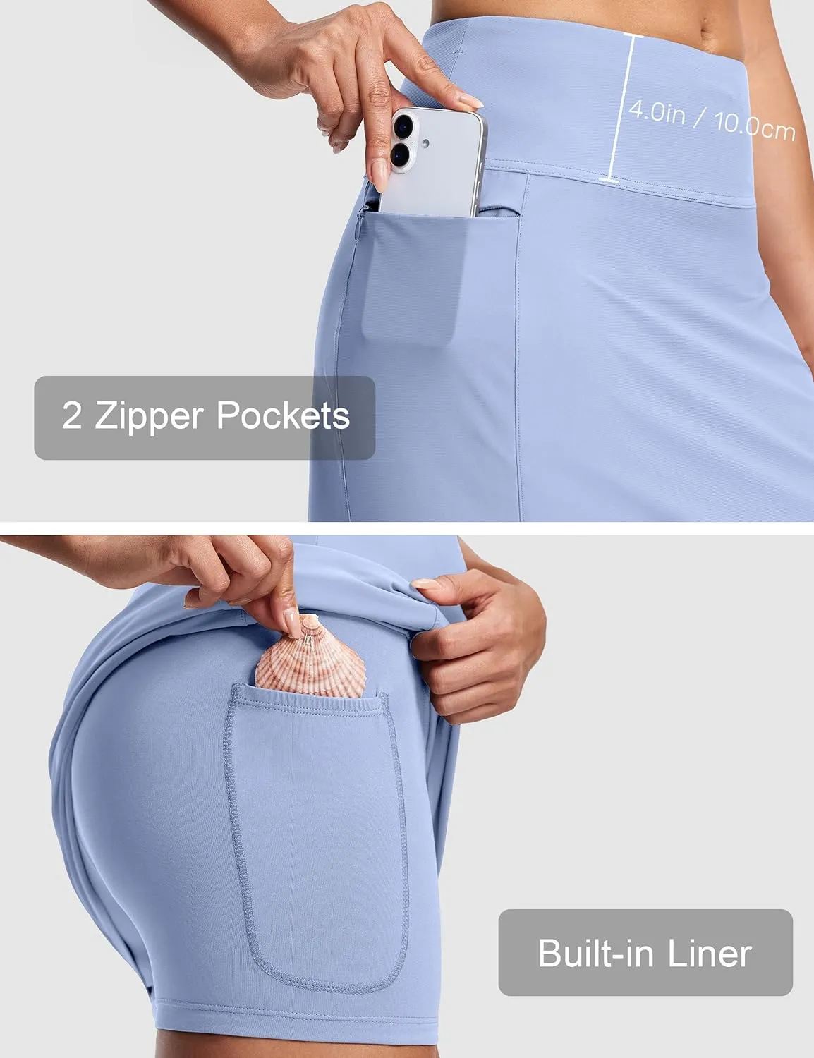 Swim Skirts for Women High Waisted Tummy Control Quick Dry UPF 50 Bathing Suit Skirt with Liner Zipper Pockets