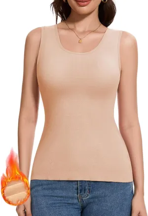 Thermal Tank Top Women Fleece Lined Undershirt V Neck Lace Camisole Tops Warm Base Layer Underwear Cami Vest