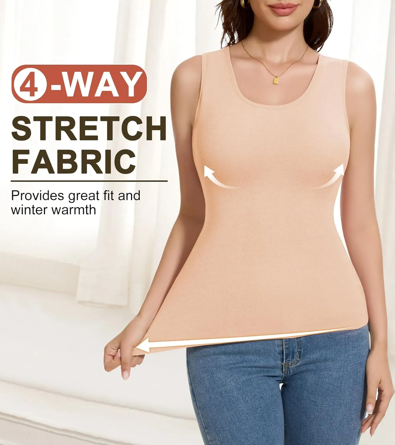Thermal Tank Top Women Fleece Lined Undershirt V Neck Lace Camisole Tops Warm Base Layer Underwear Cami Vest