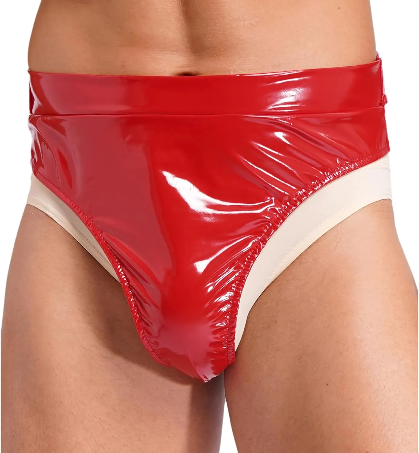 TiaoBug Men's Jockstrap Underwear Pu Leather Thong Panties Shiny Latex Briefs for Party Clubwear