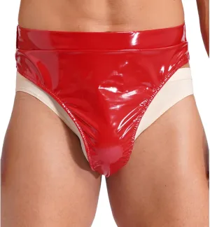 TiaoBug Men's Jockstrap Underwear Pu Leather Thong Panties Shiny Latex Briefs for Party Clubwear