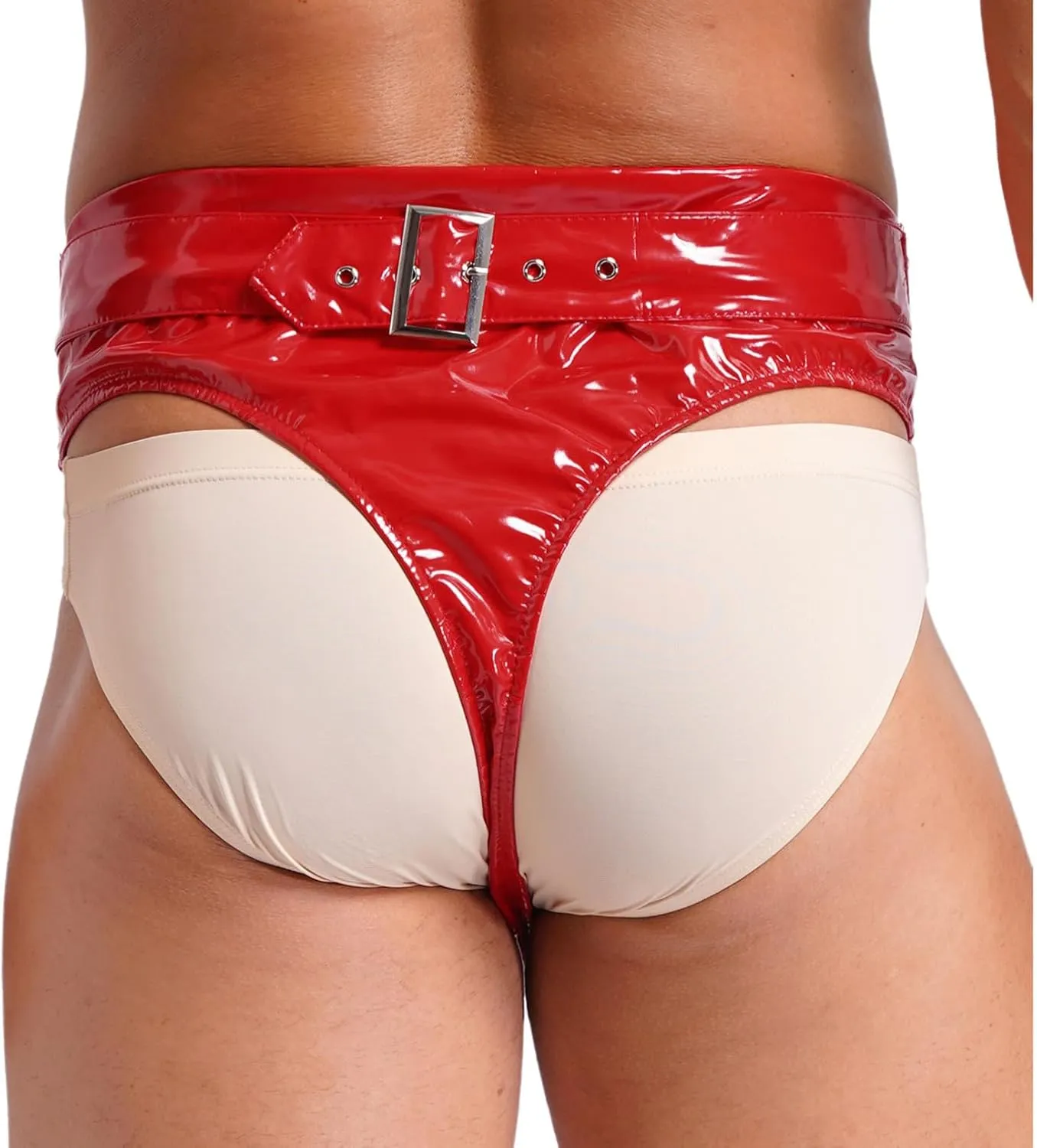 TiaoBug Men's Jockstrap Underwear Pu Leather Thong Panties Shiny Latex Briefs for Party Clubwear