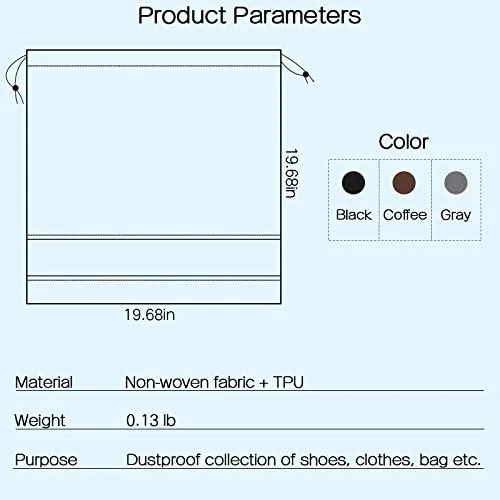 TINTON LIFE Set of 10 Non-woven 19.7"x19.7" Drawstring Dust Cover Bag with Visual Window for Handbags Purses Shoes(Grey)