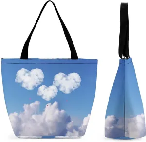 Tote Bags for Women And Heart Shape Cloud Versatile Shoulder Bag with Zipper Large Capacity Handbag Beach Bag Reusable Grocery Bag for Shopping Travel Commuting
