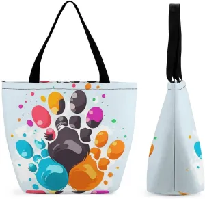 Tote Bags for Women Colorful Cat Paw Versatile Shoulder Bag with Zipper Large Capacity Handbag Beach Bag Reusable Grocery Bag for Shopping Travel Commuting