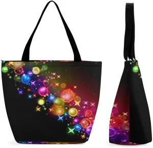 Tote Bags for Women Colorful Rainbow Stars Versatile Shoulder Bag with Zipper Large Capacity Handbag Beach Bag Reusable Grocery Bag for Shopping Travel Commuting