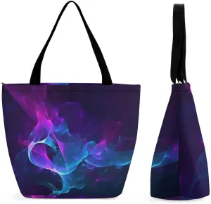 Tote Bags for Women Cool Blue And Purple Versatile Shoulder Bag with Zipper Large Capacity Handbag Beach Bag Reusable Grocery Bag for Shopping Travel Commuting