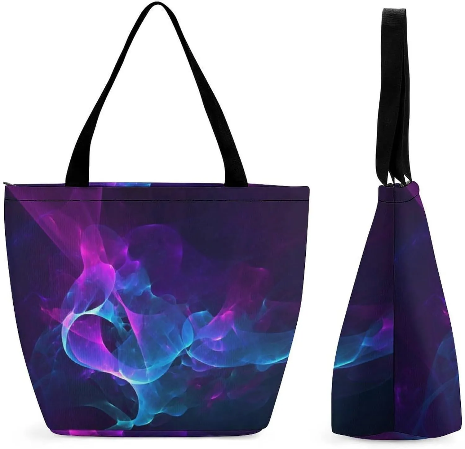 Tote Bags for Women Cool Blue And Purple Versatile Shoulder Bag with Zipper Large Capacity Handbag Beach Bag Reusable Grocery Bag for Shopping Travel Commuting