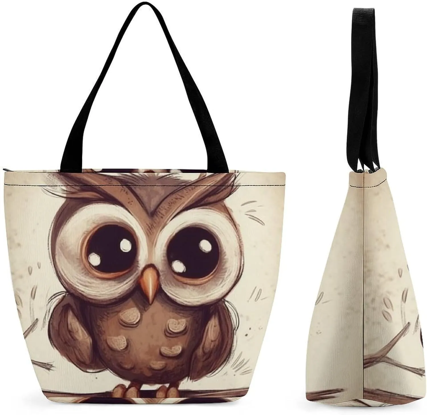 Tote Bags for Women Cute Owl Versatile Shoulder Bag with Zipper Large Capacity Handbag Beach Bag Reusable Grocery Bag for Shopping Travel Commuting