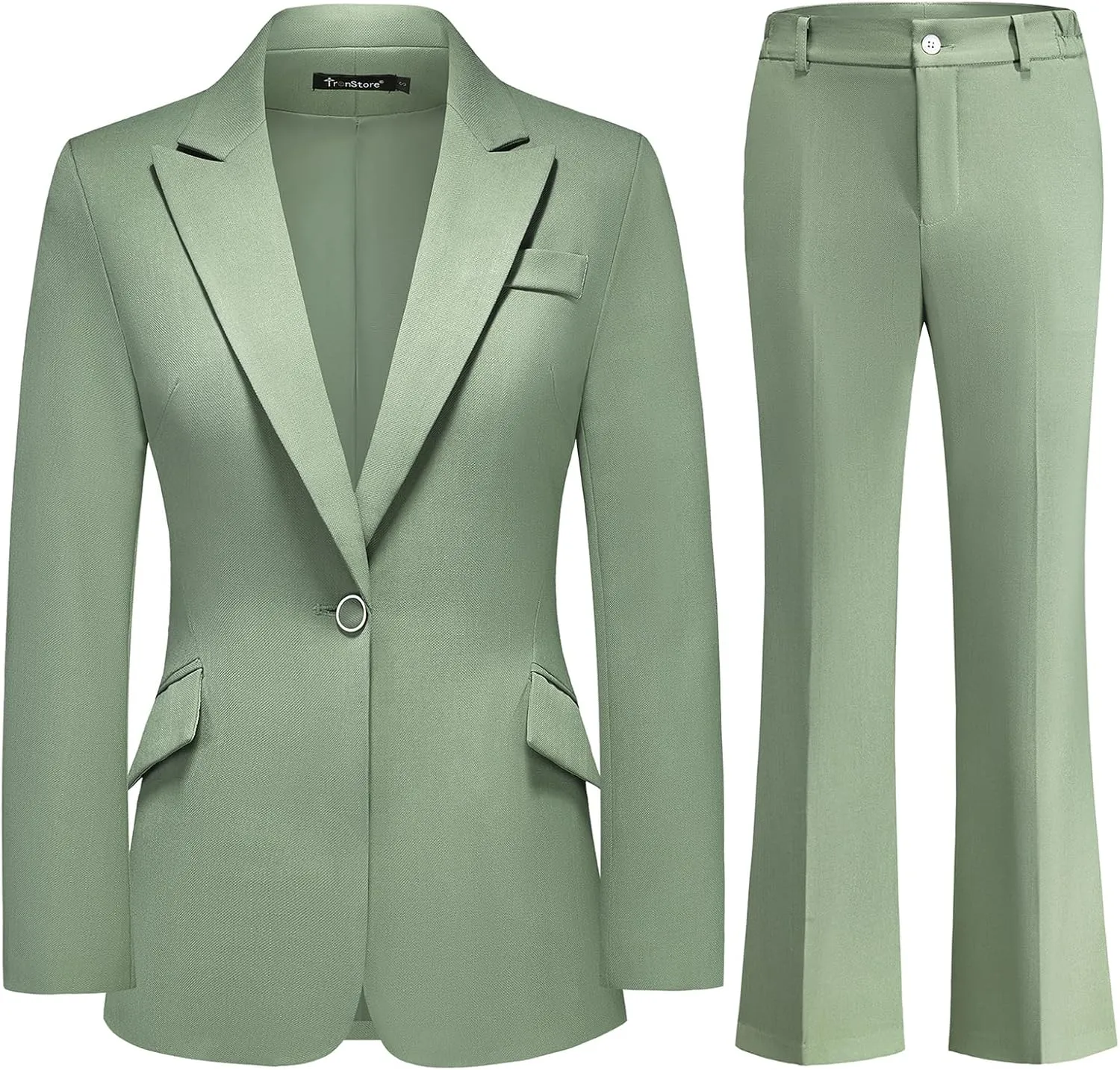 TRONSTORE Women's Suit 2 Piece Set Pinstripe Blazer and Bootcut Dressy Pants Set for Work Office Business Outfits