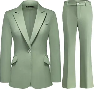 TRONSTORE Women's Suit 2 Piece Set Pinstripe Blazer and Bootcut Dressy Pants Set for Work Office Business Outfits