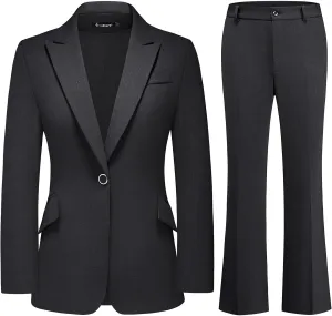 TRONSTORE Women's Suit 2 Piece Set Pinstripe Blazer and Bootcut Dressy Pants Set for Work Office Business Outfits