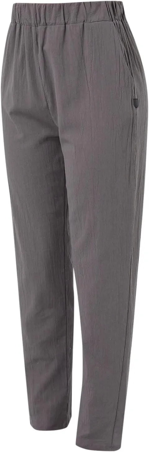 uhnmki Womens Linen Pants with Pockets Loose Elastic High Waisted Comfy Beach Trousers Summer Lightweight Embroidered