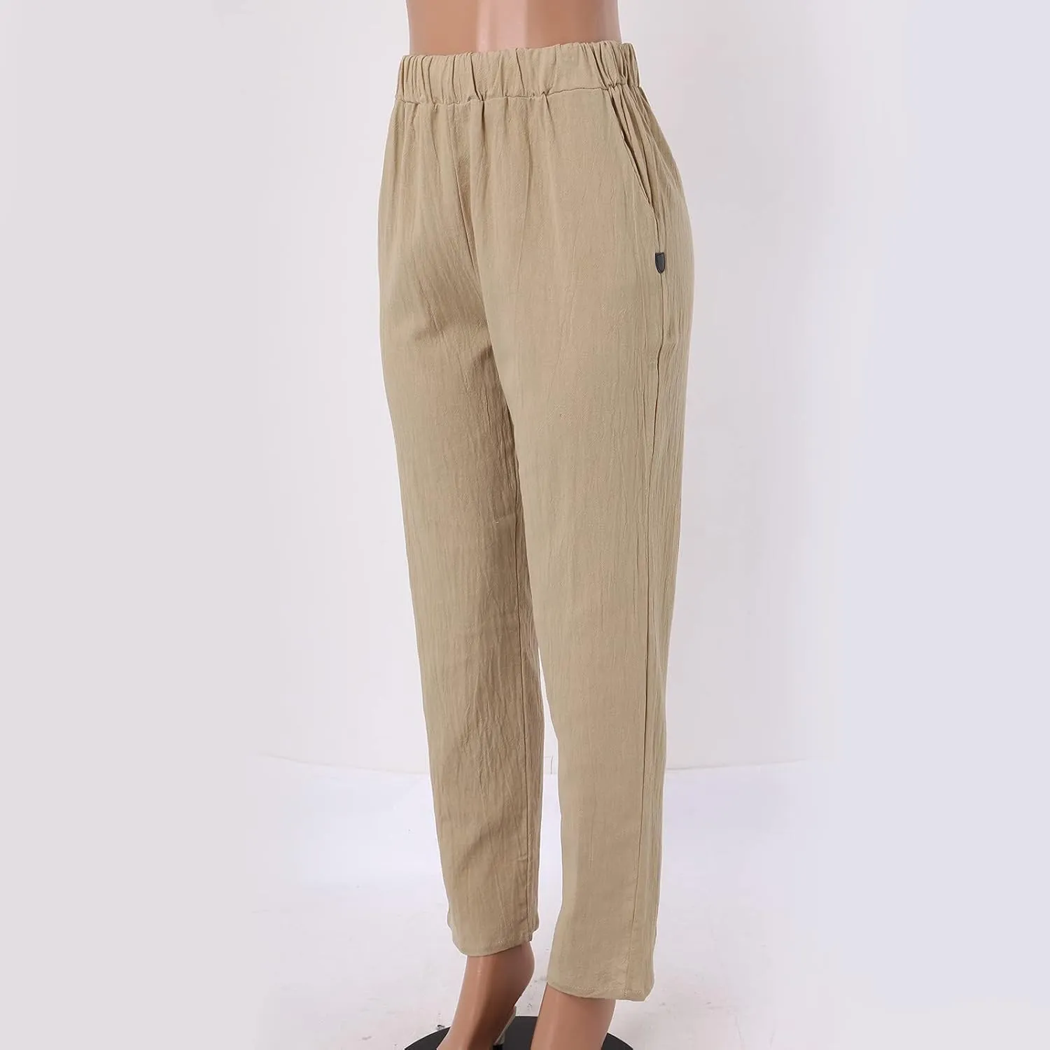 uhnmki Womens Linen Pants with Pockets Loose Elastic High Waisted Comfy Beach Trousers Summer Lightweight Embroidered