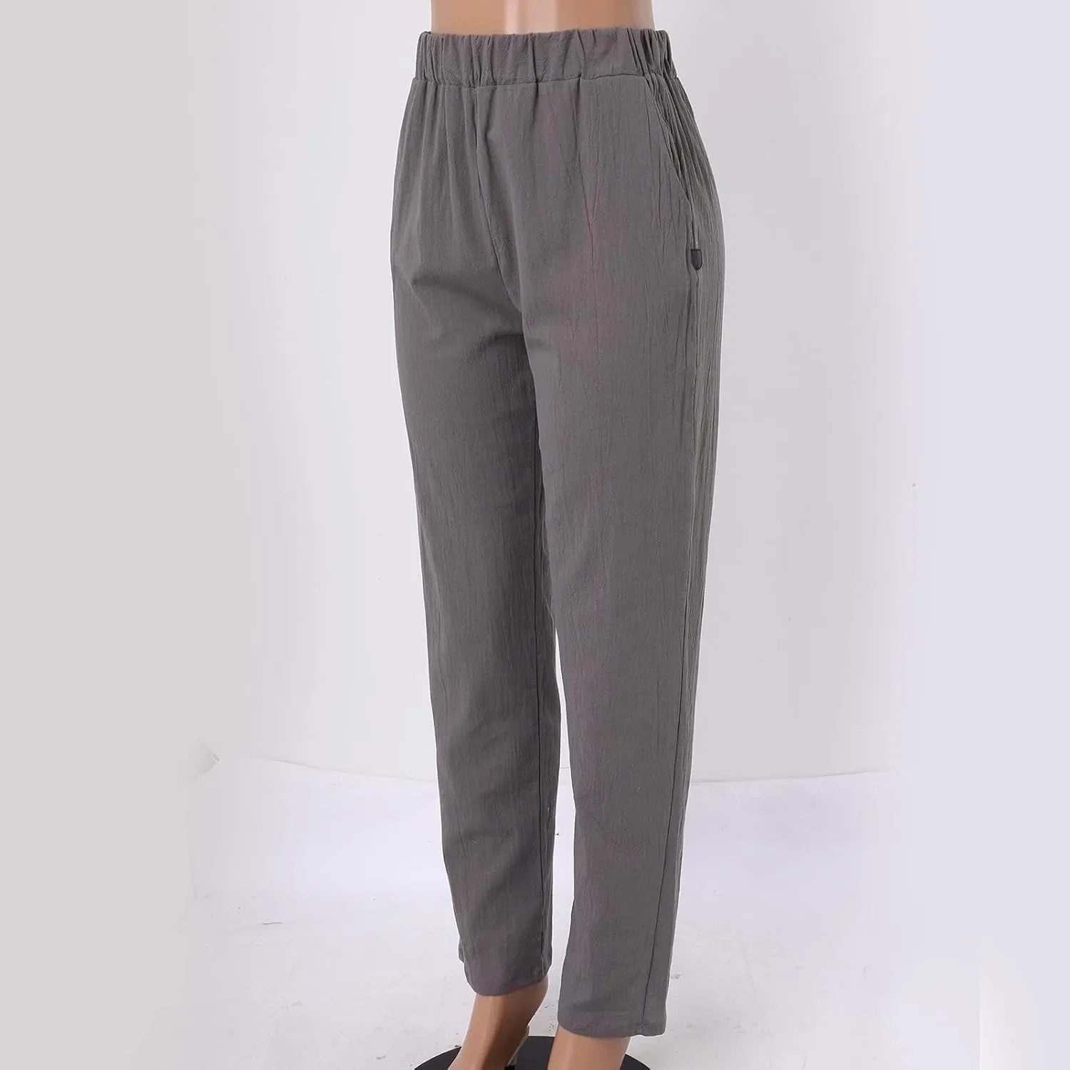 uhnmki Womens Linen Pants with Pockets Loose Elastic High Waisted Comfy Beach Trousers Summer Lightweight Embroidered