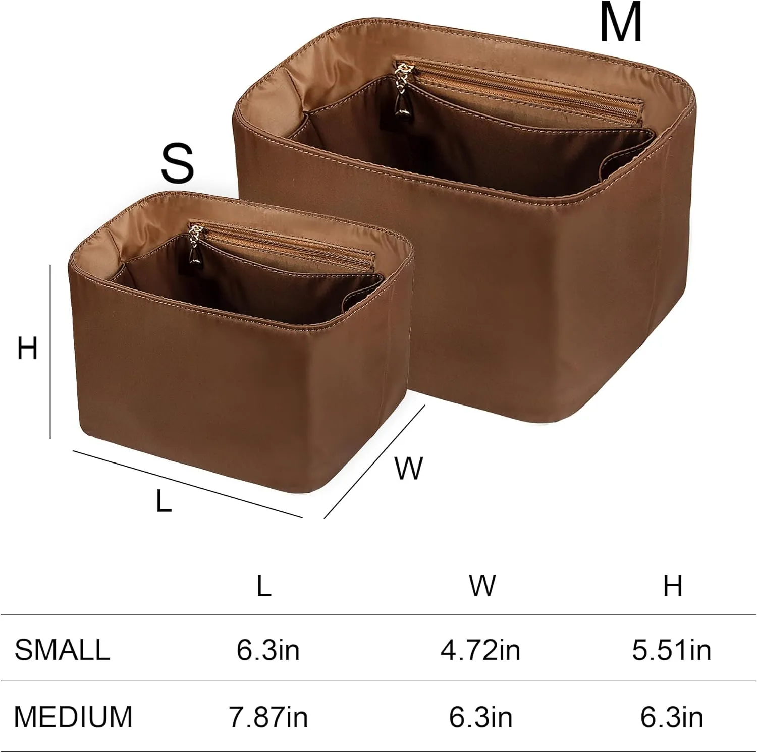 Vercord Handbag Purse Organizer Insert Tote Bag Shaper for Picotin 18/22 with Zipper Pocket Brown Medium