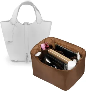 Vercord Handbag Purse Organizer Insert Tote Bag Shaper for Picotin 18/22 with Zipper Pocket Brown Medium