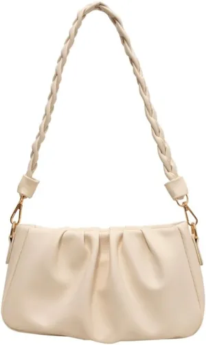 Versatile Pleated Shoulder Bags for Women Small Underarm Bag with Removable Strap Soft Vegan Leather Cross Body Bags