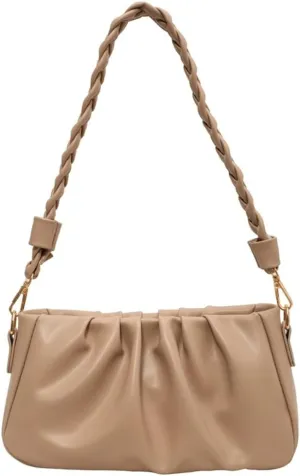Versatile Pleated Shoulder Bags for Women Small Underarm Bag with Removable Strap Soft Vegan Leather Cross Body Bags
